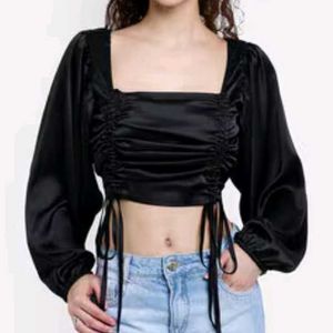 Black Solid Square Neck Full Sleeve
