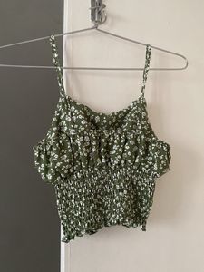 Green Flower Pattern Crop Top