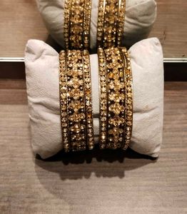 Golden Rhinestone Bangles - Set of 6