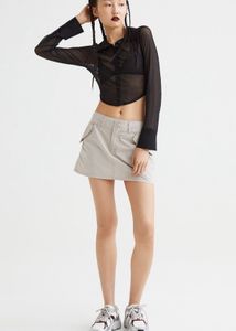 New H&amp;M Black Sheer Crop Shirt Top