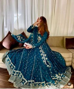 Teal Embroidered Anarkali Suit
