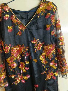 Black Neted Flower Sequins Kurta