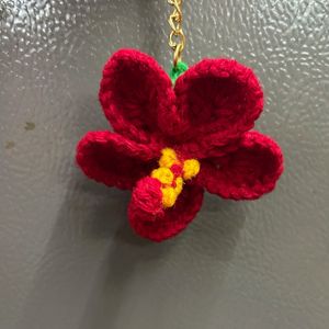Red Crochet Flower Keychain