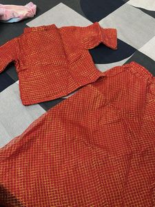 Red &amp; Gold Indian Skirt Set For Kids