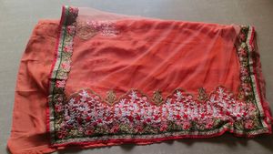 Orange &amp; Gold Half Net and Georgette Saree