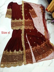 Maroon Embroidered Salwar 3pscSuit