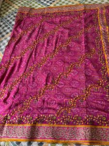 Pink Bandhani Saree With Gota Patti Work