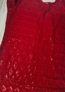 Maroon Embroidered Kurta