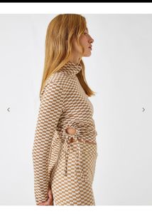 Winter Polo Neck Side Cut Out Checkered Top