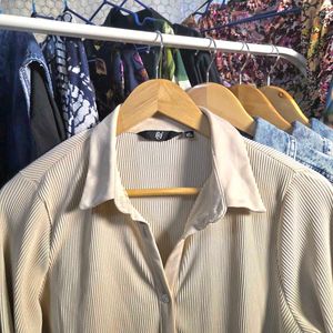 Ribbed Button-Down Top