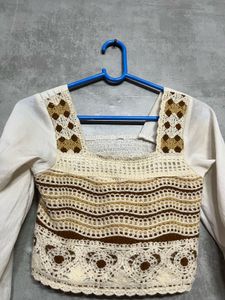 Crochet Detail Long Sleeve Top