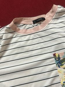 Striped Tee with Floral Pocket