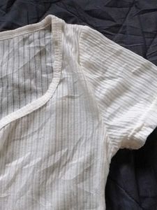 White Ribbed V-Neck Top