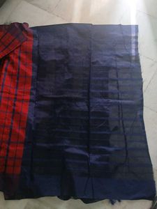 Red &amp; Blue Checked Art silk saree