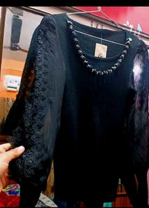 With Tag Black Ribbed Knit Top