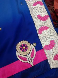Blue &amp; Pink Embroidered Saree with blouse