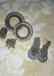 Silver Tone Combo Earring Set