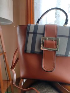 Brown Bucket Shaped Structured Handbag
