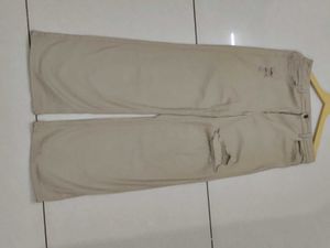 Beige Distressed Wide Leg Jeans