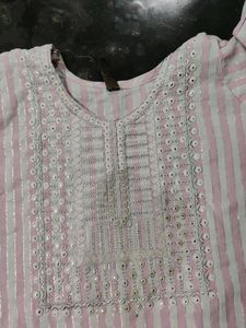 white pink embroidery kurti