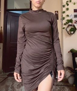 Brown Ruched Bodycon Mini Dress