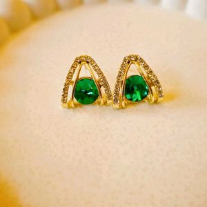 Korean Green Crystal Triangle Earrings