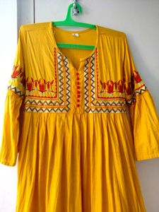 Mustard Yellow Floor length Ethnic Dress in XL