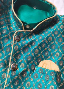 Teal &amp; Gold Sherwani Set