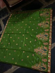 Green Saree, Saree With Embroidery Lace