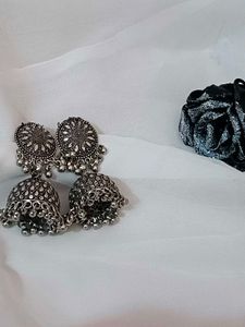 Silver Tone Jhumka Earrings