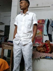 best white pant&amp;shirt combo for students Mens