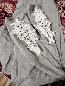 Gray Lace Trim Leggings