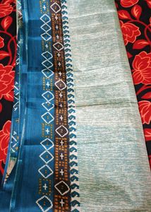 Teal &amp; White Printed Fabric
