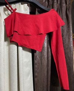 Red Ruffle One-Shoulder Top