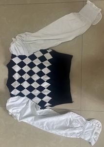 Argyle Puff Sleeve Cardigan