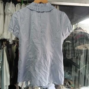 Striped Ruffle Placket Blouse