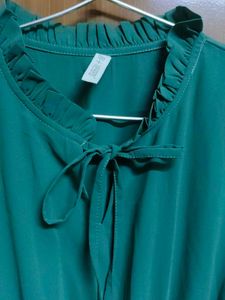 Teal Pleated Tie-Neck Midi Dress