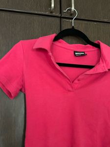 Hot Pink Collared Crop Top