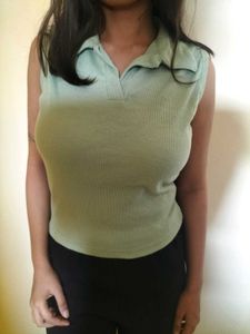 Green Sleeveless Ribbed Polo Shirt