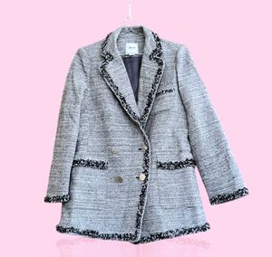 Sales 🔥Grey Tweed Blazer with Black Trim
