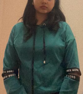 Peacock Blue Cut Sleeves Hoodie