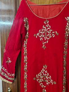 Red Embroidered Kurta Set