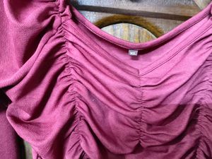 Maroon Ruched Long Sleeve Top