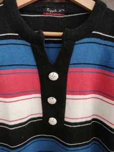 Striped Knit Full Sleeve Winter Kurta for Women