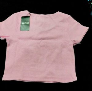 Shein Pink Tie-Front Crop Top