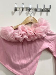 Pink Ruffle Trim Long Sleeve Top