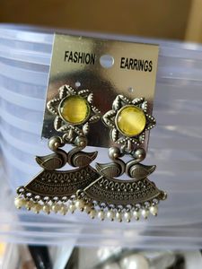 Yellow Monalisa Silver Brass Earrings