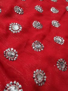 Red &amp; Oxidised Silver Embellished Saree