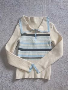 Striped Collared Knit Top