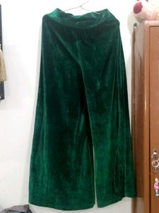 Emerald Green Velvet Palazzo Pants
